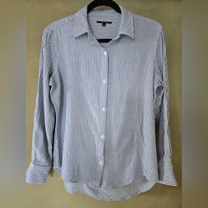 Tahari | Classic White and Blue Striped Women's Shirt, Size M